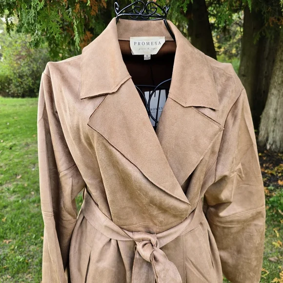 Promesa Faux Suede Long Jacket, Caramel Tan, Size S, NWT - Picture 4 of 11